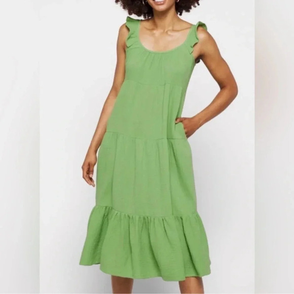 Marine Layer Jude flutter sleeve dress 👗 large Jade green midi tiered gauzy NWT - Picture 1 of 6